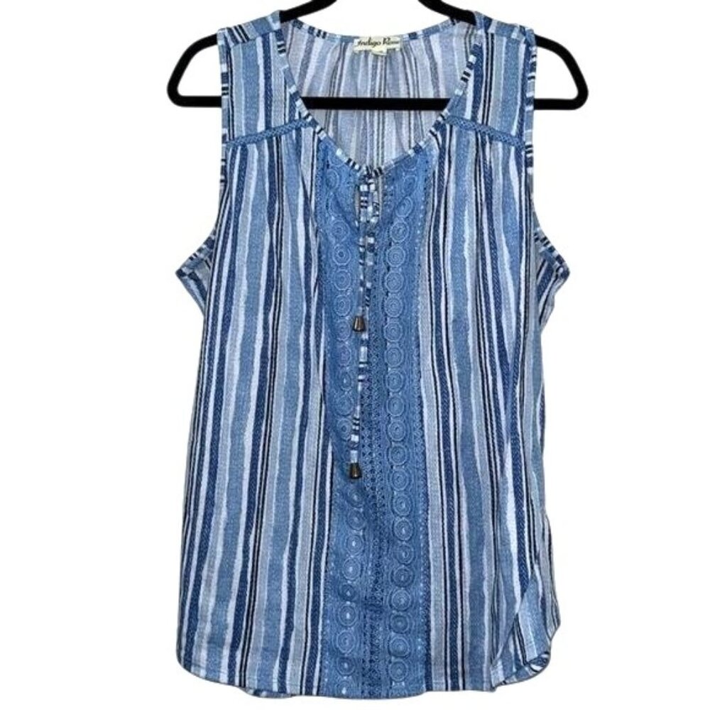 Indigo Rose Womens Striped Sleeveless Top 1X Blue & White